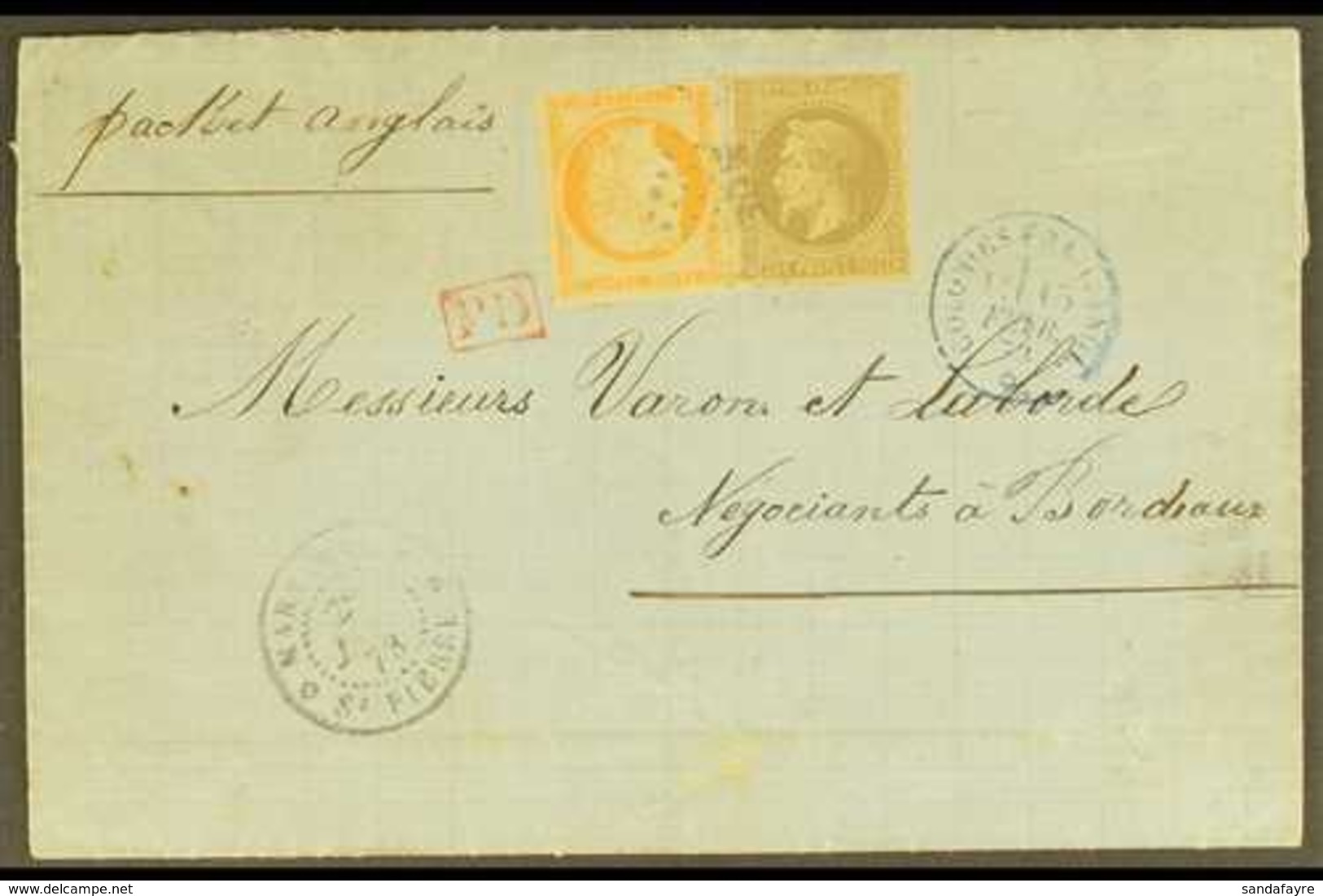 GENERAL ISSUES USED IN MARTINIQUE 1872 (27 Jan) Entire Letter Addressed To France, Bearing French Colonies 30c Napoleon  - Other & Unclassified