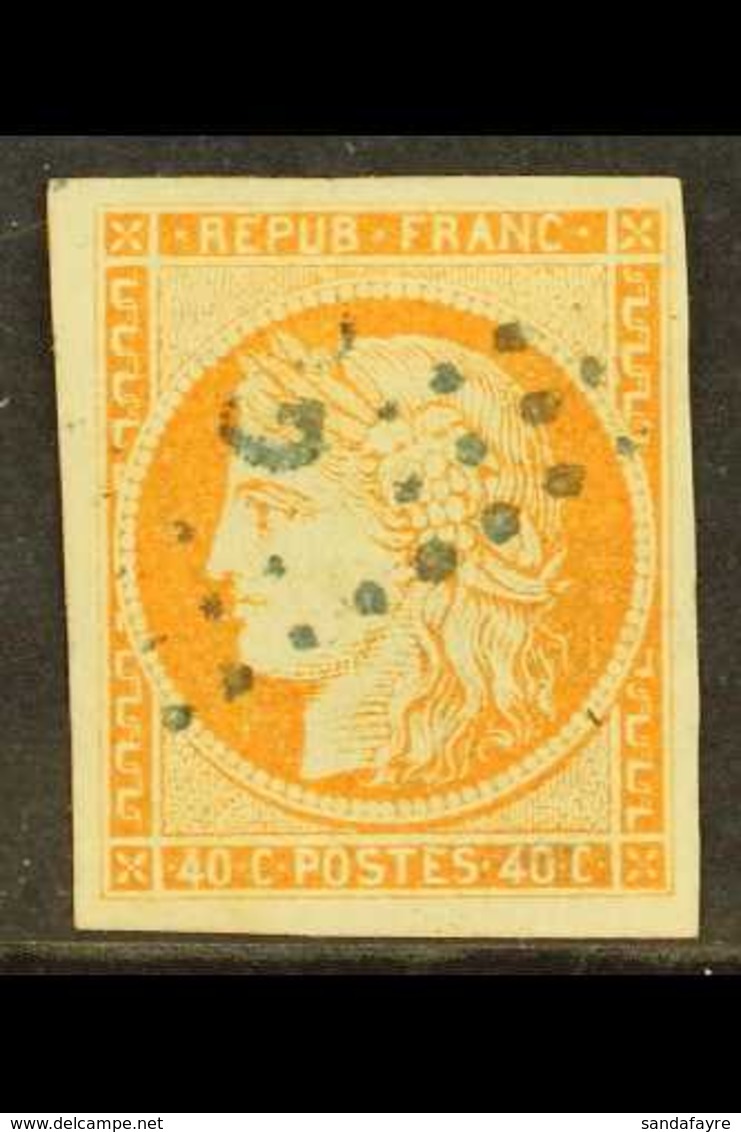 GUADELOUPE 1871 40c Orange, Ceres, Yv 13, Superb Used With Blue Dotted Lozenge "GPE" Cancel. For More Images, Please Vis - Sonstige & Ohne Zuordnung