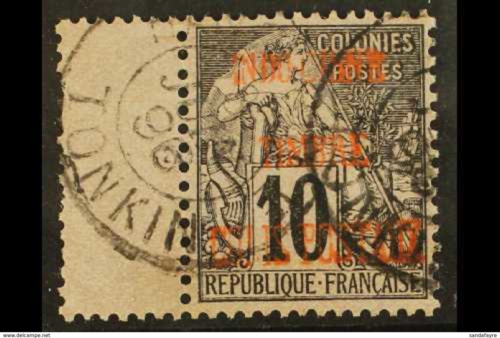 INDO-CHINA POSTAGE DUES - 1891 10c Black On Lilac Ovptd (12mm), Yv 2, Superb Used With Gutter Showing Full Tonkin Cds. F - Sonstige & Ohne Zuordnung