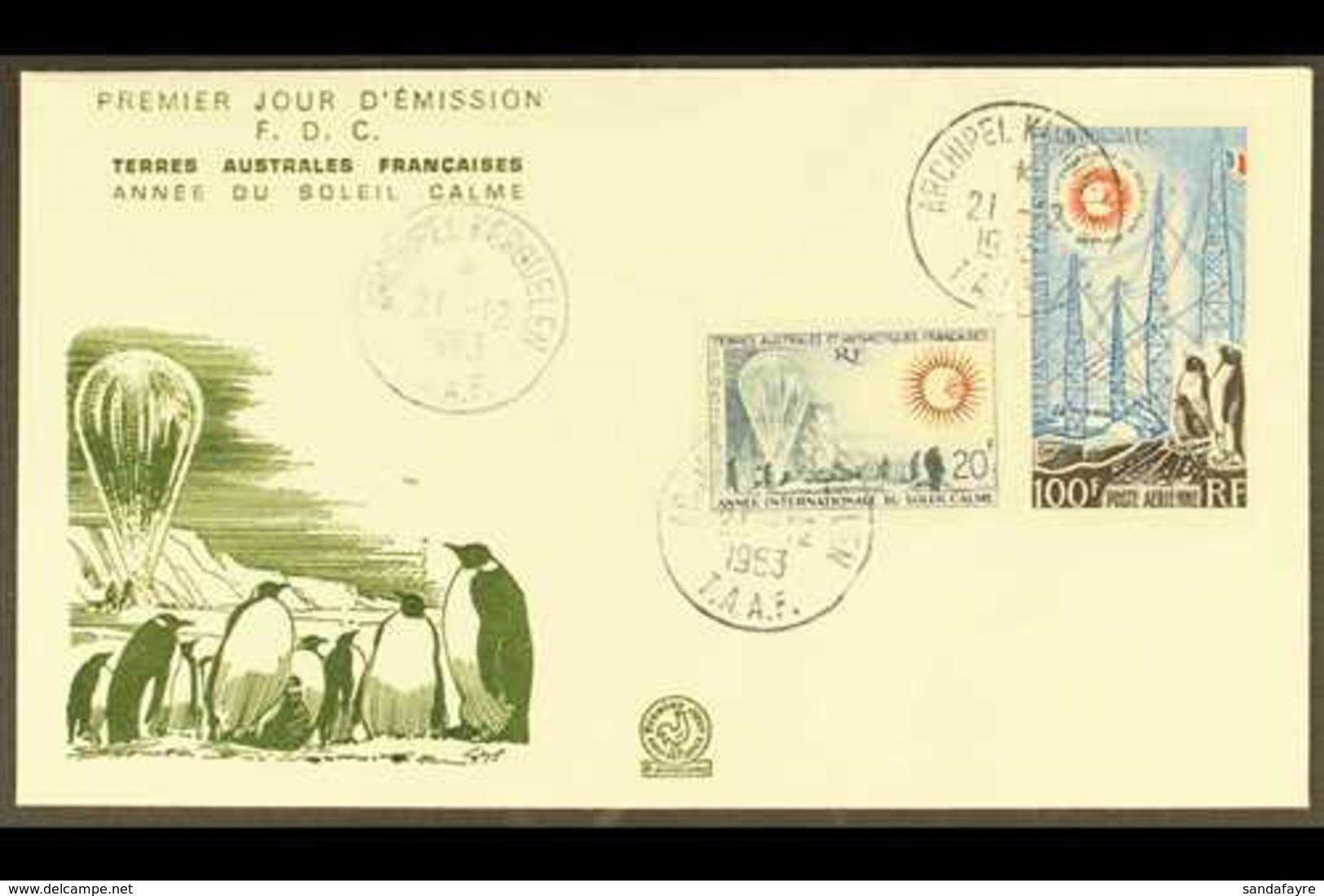 T.A.A.F. 1963 Quiet Sun Year On Illustrated First Day Cover, Yvert 21 & Airmail 7, Light Crease On Front, Clear Of Stamp - Other & Unclassified