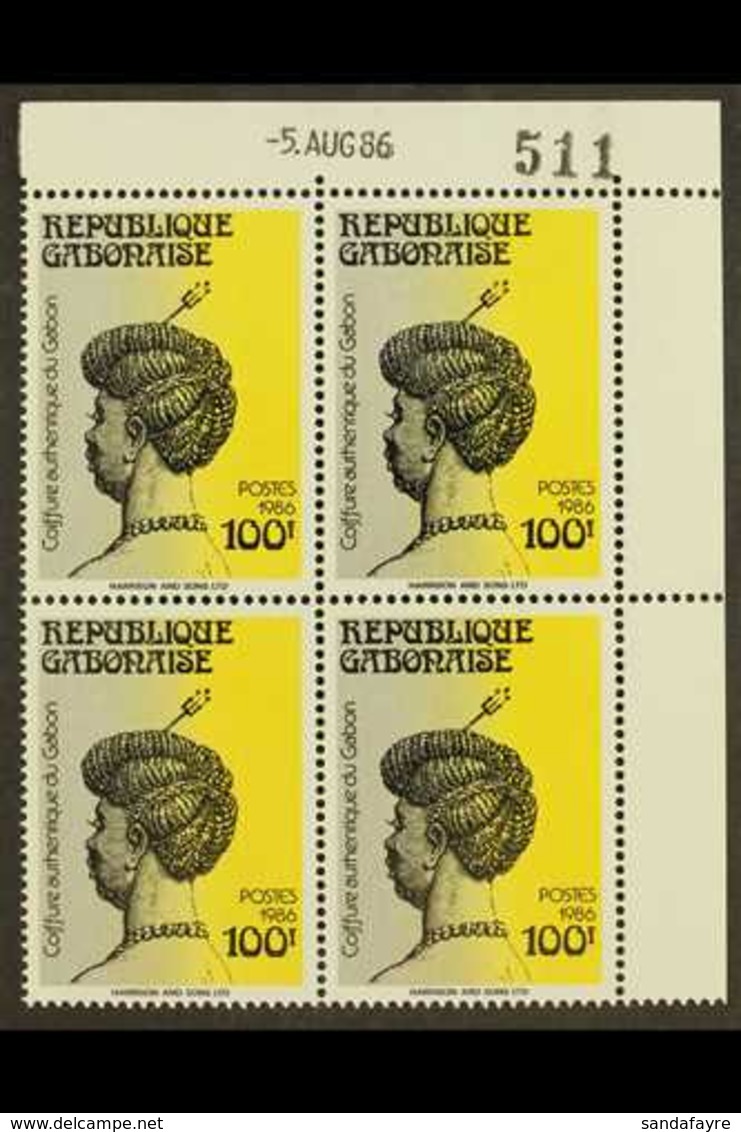 1986 100f Traditional Hairstyle (Yvert 611B, Scott 609A, Michel A978) - A Superb Never Hinged Mint Corner Block Of Four. - Sonstige & Ohne Zuordnung