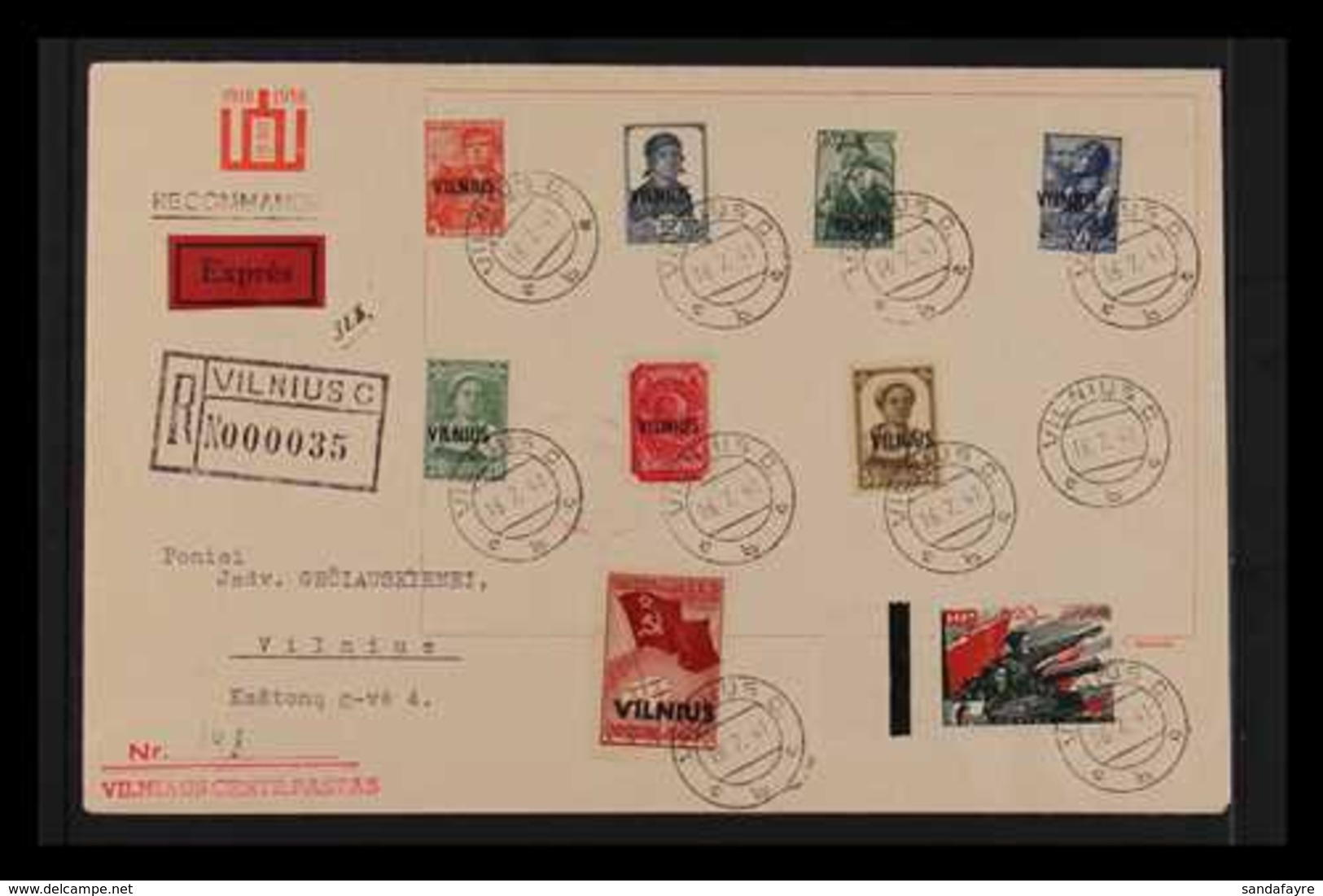 LITHUANIA VILNIUS 1941 Overprints Complete Set (Michel 10/18, SG 10/18) Superb Used On Registered Express Locally Addres - Autres & Non Classés