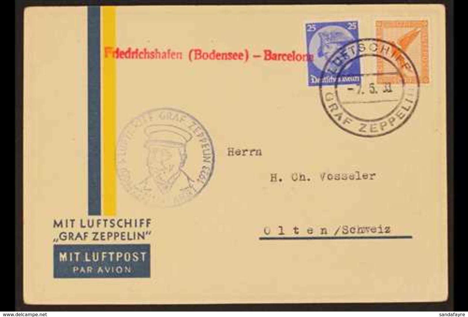 ZEPPELIN FLIGHT COVER 1933 (7 May) Special Picture Postcard Bearing 25pf & 50pf Stamps Tied By "Luftschiff Graf Zeppelin - Other & Unclassified