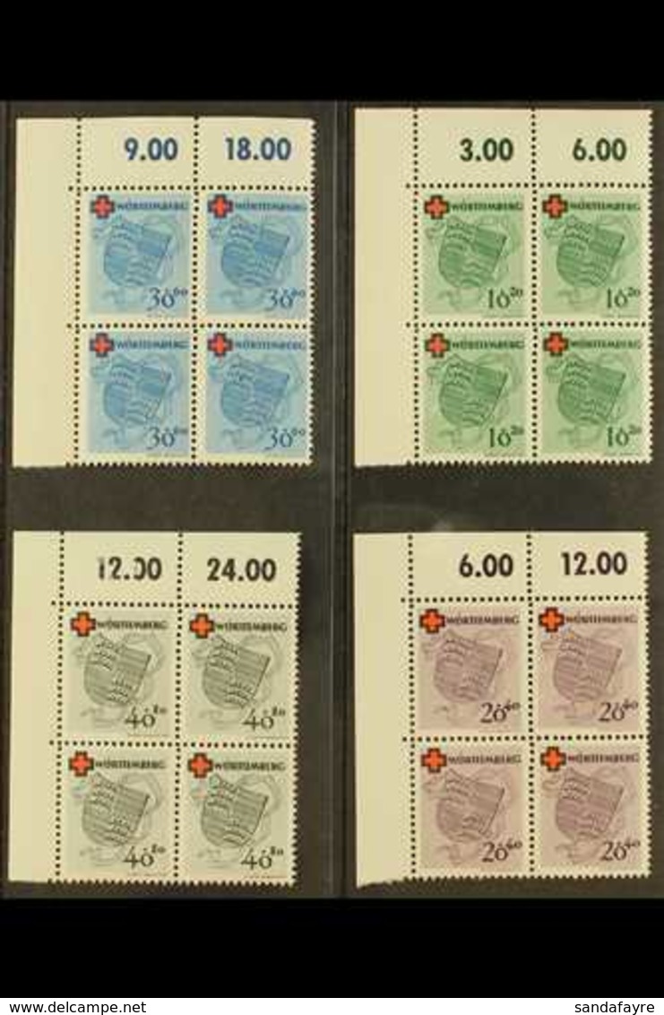 FRENCH ZONE WURTTEMBERG 1949 Red Cross Complete Set (Michel 40/43 A, SG FW40/43, Fine Never Hinged Mint Upper Left Corne - Autres & Non Classés