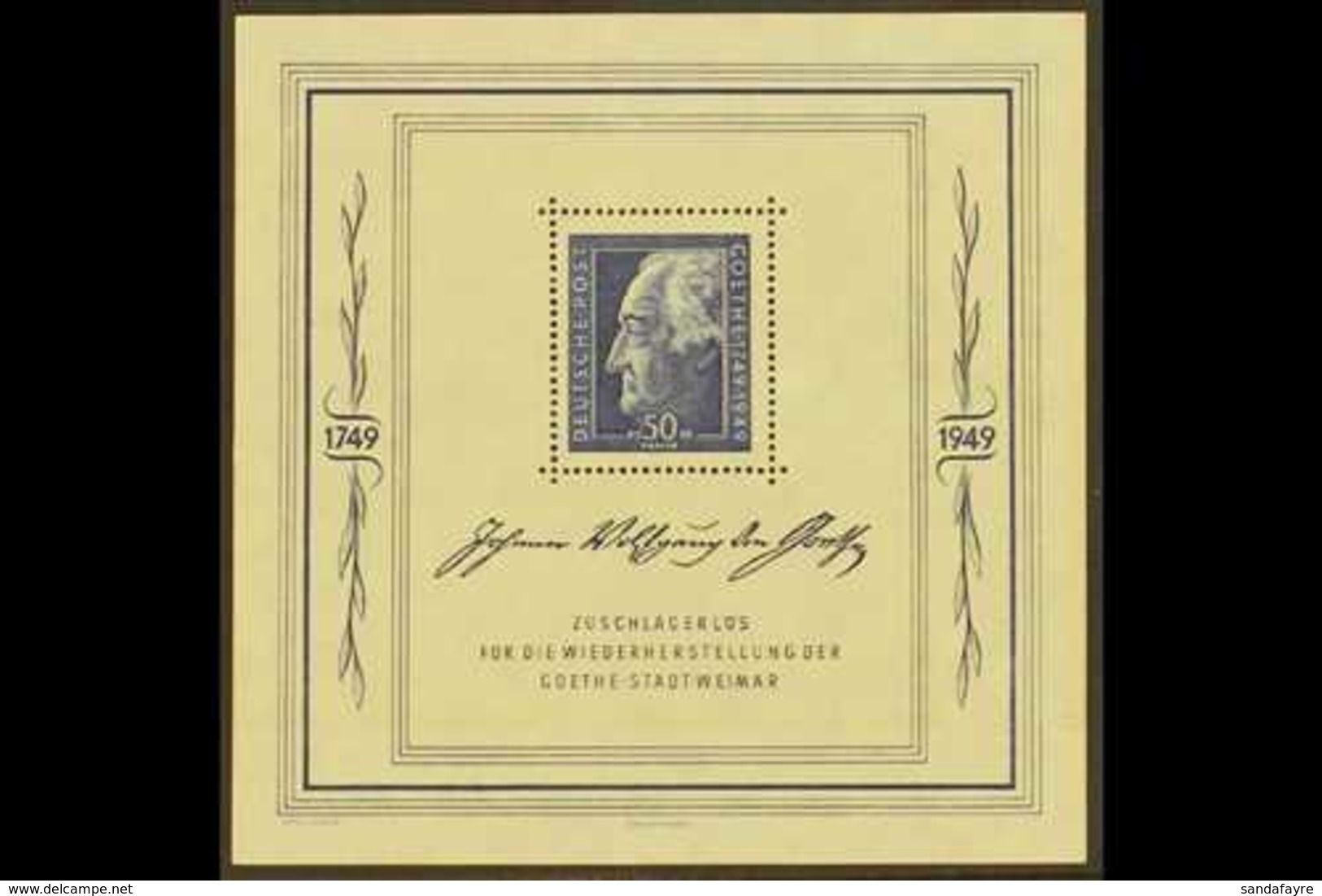 RUSSIAN ZONE GENERAL ISSUES 1949 Goethe Festival Week Mini-sheet (Michel Block 6, SG MSR59a), Superb Never Hinged Mint,  - Sonstige & Ohne Zuordnung