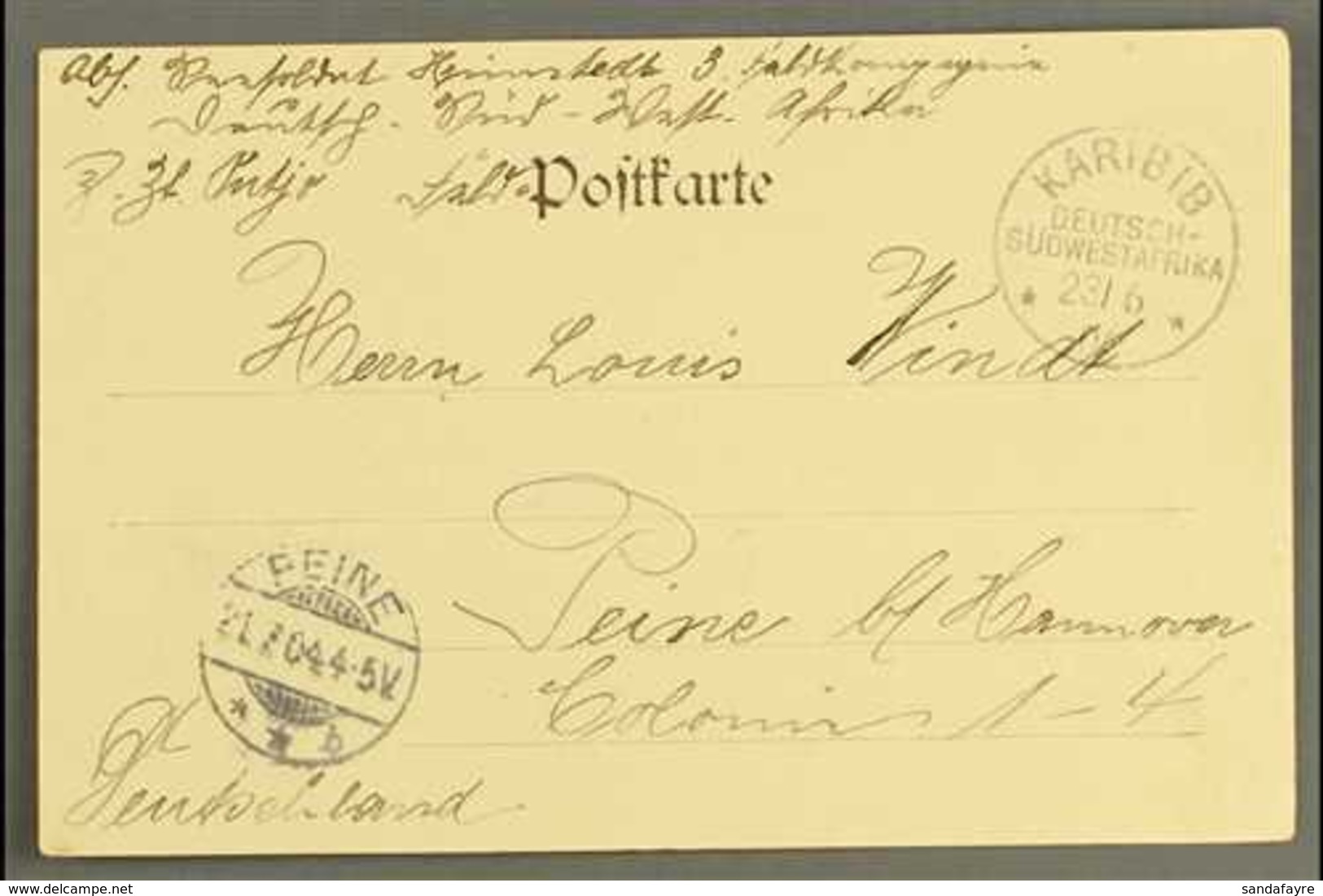 SOUTH WEST AFRICA 1904 (23 Jun) Stampless Picture Postcard To Germany Showing A Very Fine "KARIBIB" Cds Postmark, Peine  - Other & Unclassified