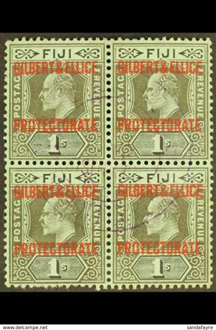 1911 1s Black On Green, Overprinted, SG 7, Superb Used Block Of 4 With Central Protectorate Cds Cancel. For More Images, - Gilbert- Und Ellice-Inseln (...-1979)