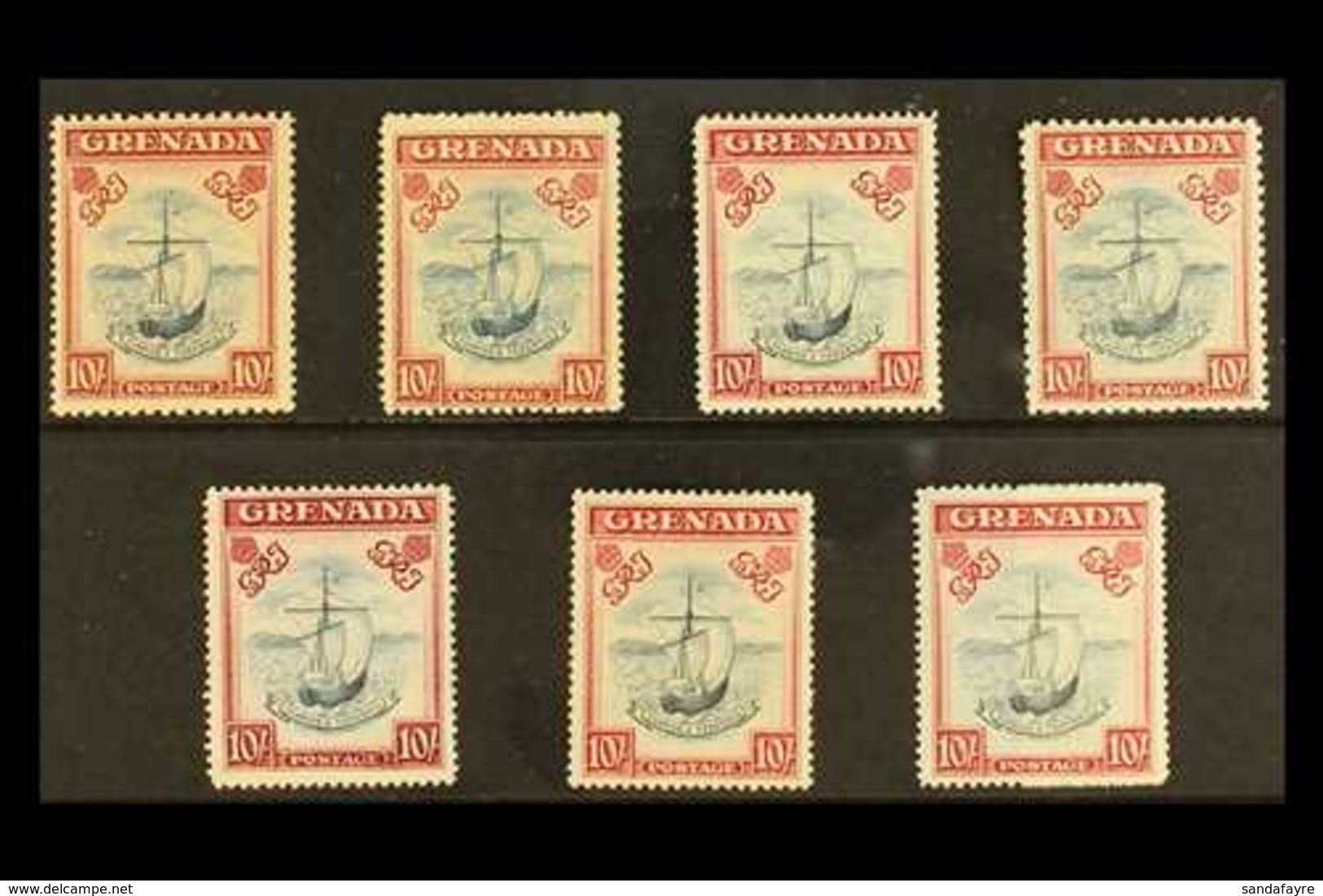 1938 - 1950 10s Blue And Carmine, Badge Of The Colony, Complete Set Of SG Listed Issues, SG 163 - 163f, Very Fine Mint.  - Grenade (...-1974)