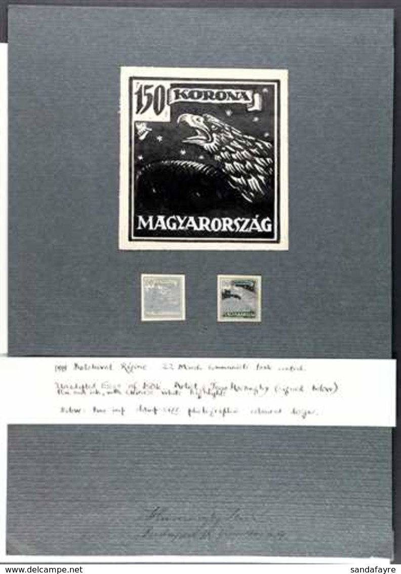 SOVIET REPUBLIC UNADOPTED ESSAY 1919 150k Hand-painted Imperf Essay On Card By Jeno Haranghy, Showing An Eagle, Approx S - Sonstige & Ohne Zuordnung