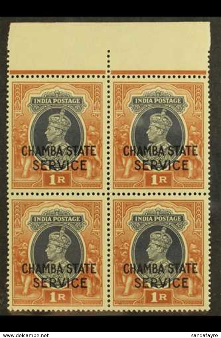 CHAMBA OFFICIALS. 1938-40 1r Grey & Red Brown, SG O68, Never Hinged Mint Marginal Block Of 4, Very Lightly Toned Appeara - Andere & Zonder Classificatie