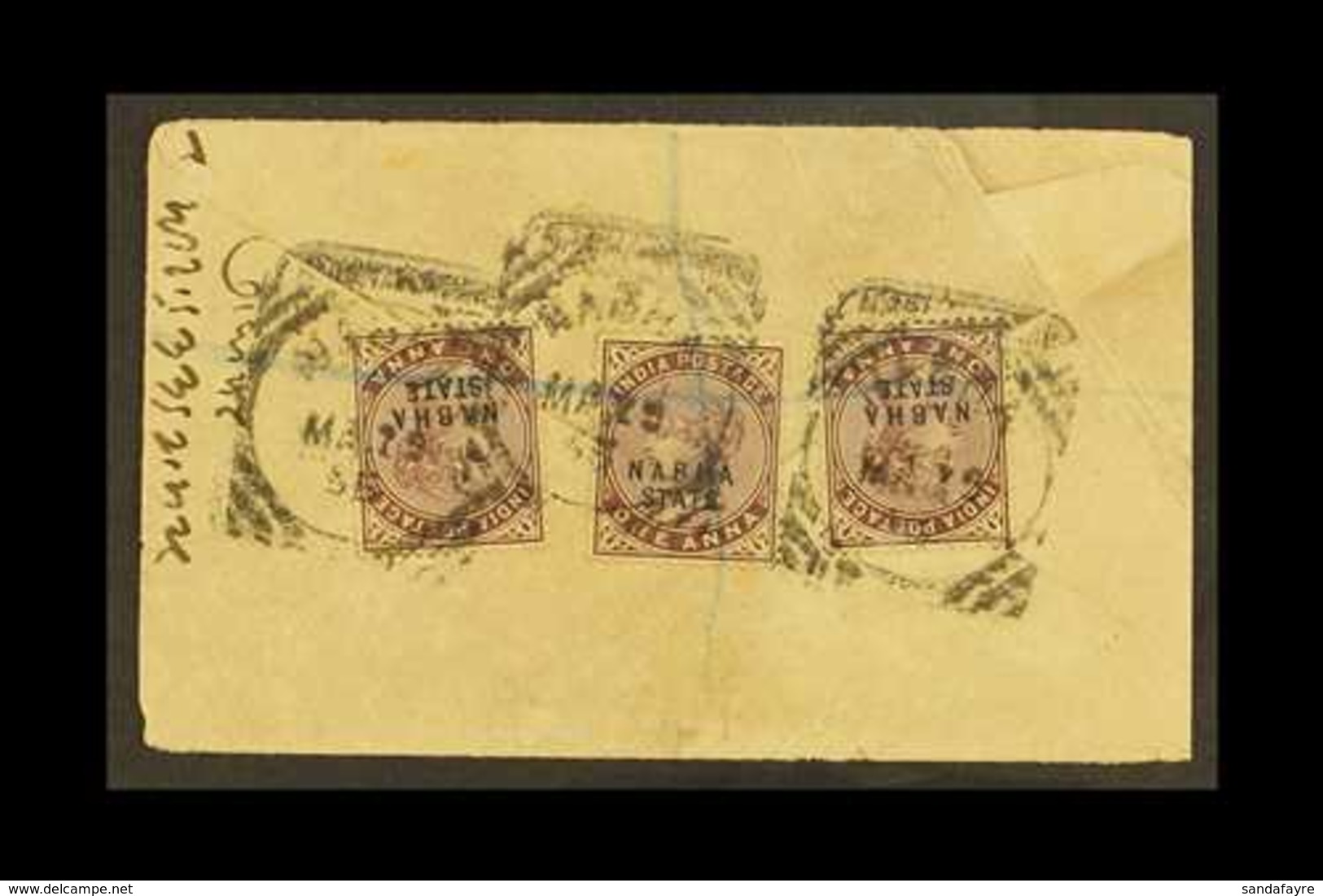 NABHA 1895 ½a Postal Stationery Envelope To Bombay Uprated (on Reverse) With QV 1a X 3. For More Images, Please Visit Ht - Sonstige & Ohne Zuordnung