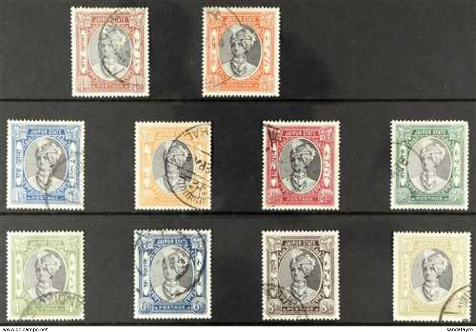 JAIPUR 1932-46 Maharaja Complete Set inscribed "POSTAGE", SG 58/67,  very Fine Used (10 Stamps). For More Images, Please - Other & Unclassified