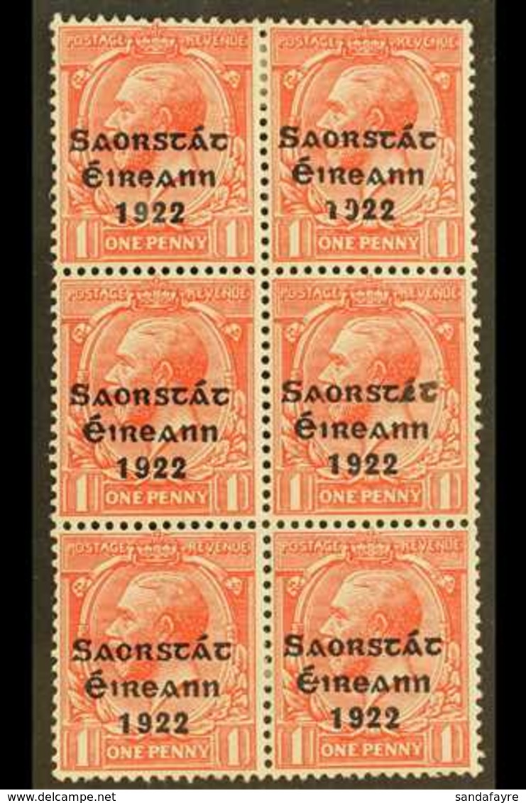 1922-23 SAORSTAT 1d Scarlet, Vertical Block Of Six, One Showing Accent And "at" Inserted, SG 53d, Hib. T48f, Fine Mint,  - Sonstige & Ohne Zuordnung