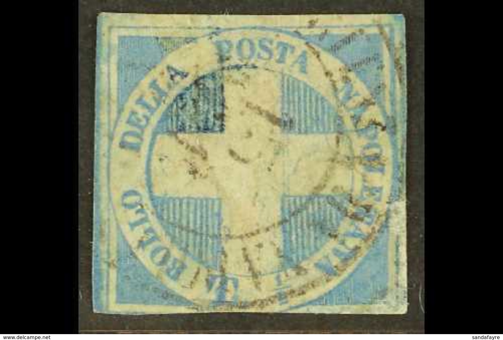 NAPLES 1860 ½t Blue, "Cross Of Savoy", Sass 16, Collectable Used Stamp With Good Colour And Neat Cancel But Repaired At  - Non Classés
