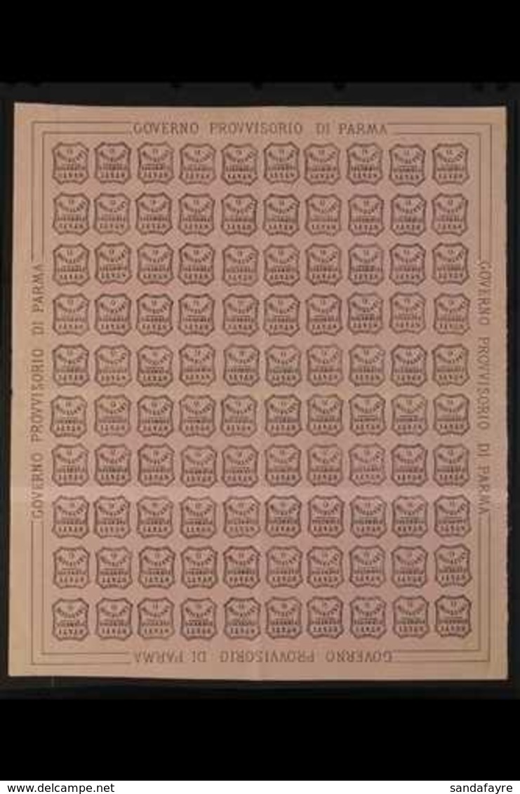 PARMA 1853-57 NEWSPAPER FORGERIES - COMPLETE SHEET Of 100 Of The 6c Rose Pink (as Sass 1) On Gummed Paper. An Attractive - Ohne Zuordnung