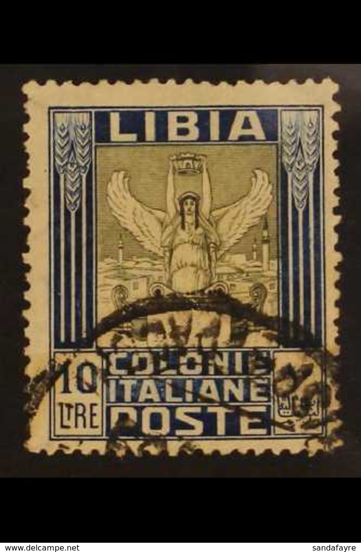 LIBYA 1921 10L Olive And Indigo, Perf 14 X 13¼ (Sass 32a, SG33B), Fine Used. For More Images, Please Visit Http://www.sa - Autres & Non Classés