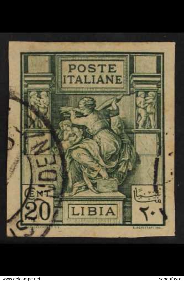 LIBYA 1924 20c Green, Sibyl, Varierty "imperf", Sass 40b, Very Fine Used. For More Images, Please Visit Http://www.sanda - Sonstige & Ohne Zuordnung