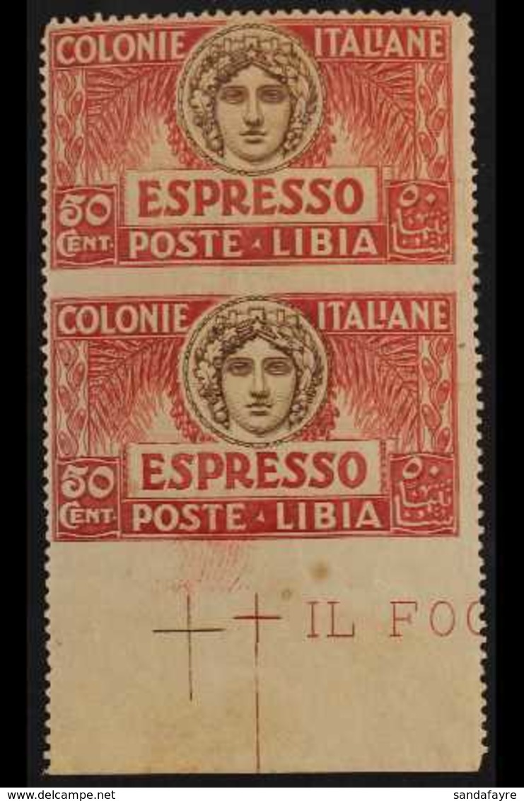 LIBYA EXPRESS 1921 50c Red And Brown, Vertical Pair, Variety "imperf Horizontally", Sass 4i, Fine Mint. For More Images, - Autres & Non Classés