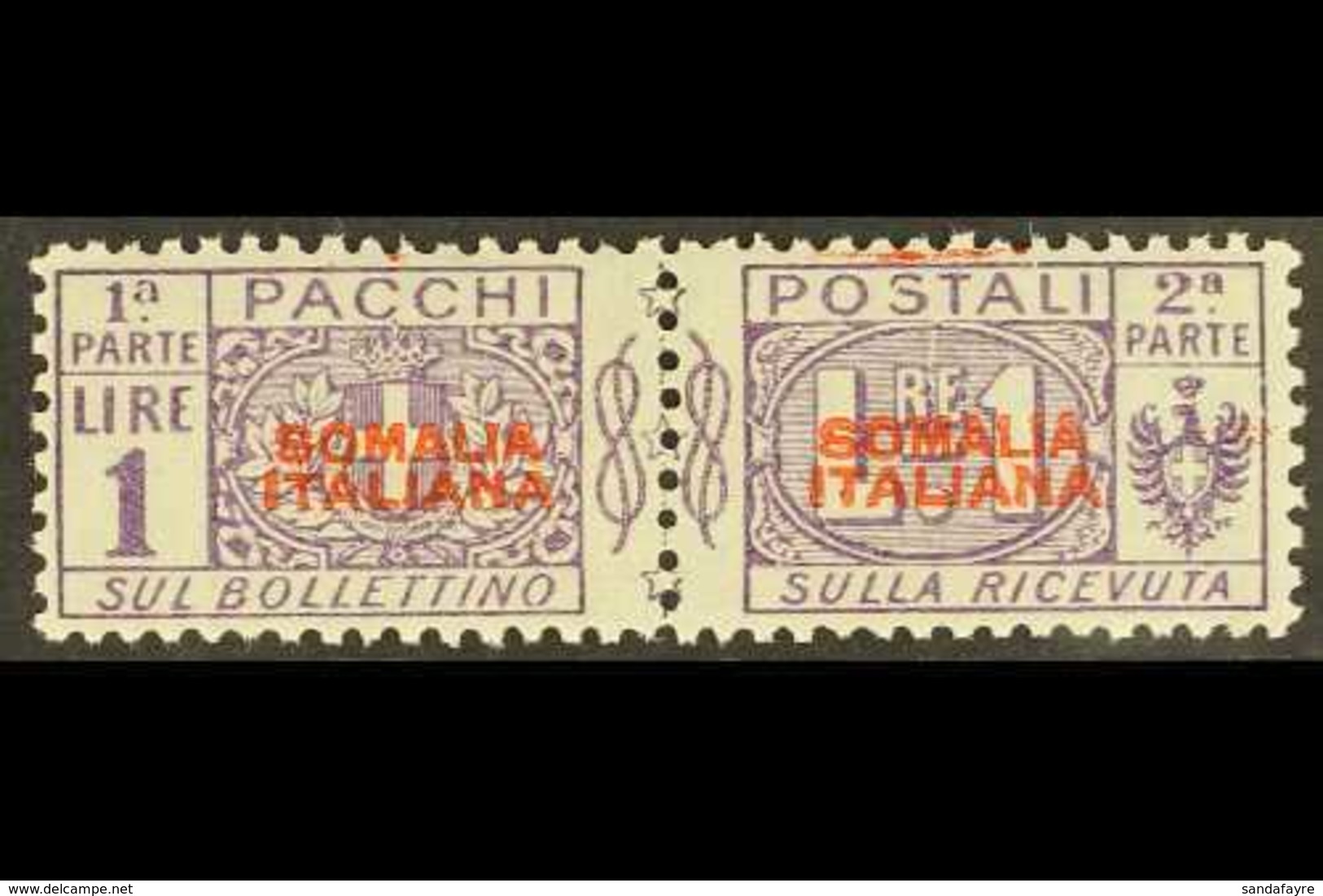 SOMALIA PARCEL POST 1926-31 1L Violet Unissued Overprint In Red, Sassone 48 (see Note After SG P92), Never Hinged Mint H - Sonstige & Ohne Zuordnung