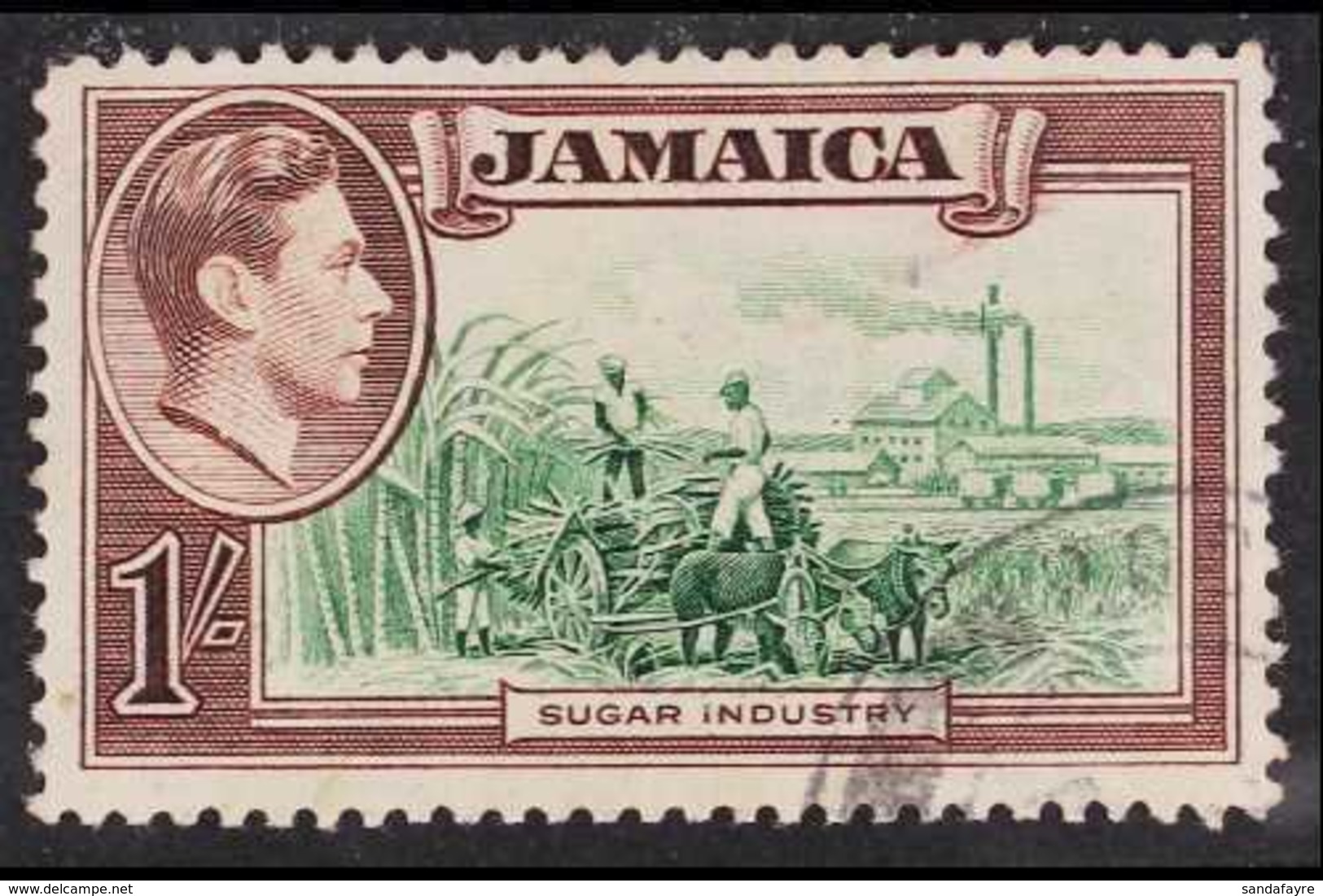 1938-52 1s Brown & Green "Sugar Industry", Variety "REPAIRED CHIMNEY", SG 130a, Good Used With Some Minor Imperfections  - Jamaïque (...-1961)