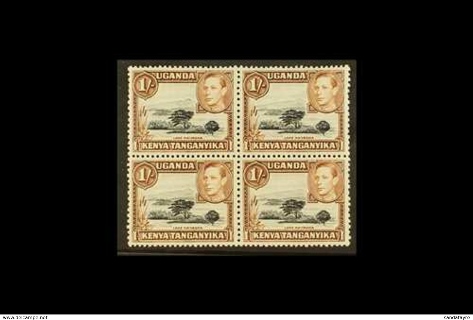 1938-54 1s Black And Brown Block Of Four With One Stamp (top Left) Showing The MOUNTAIN RETOUCH, SG 145+145ac, The Varie - Vide