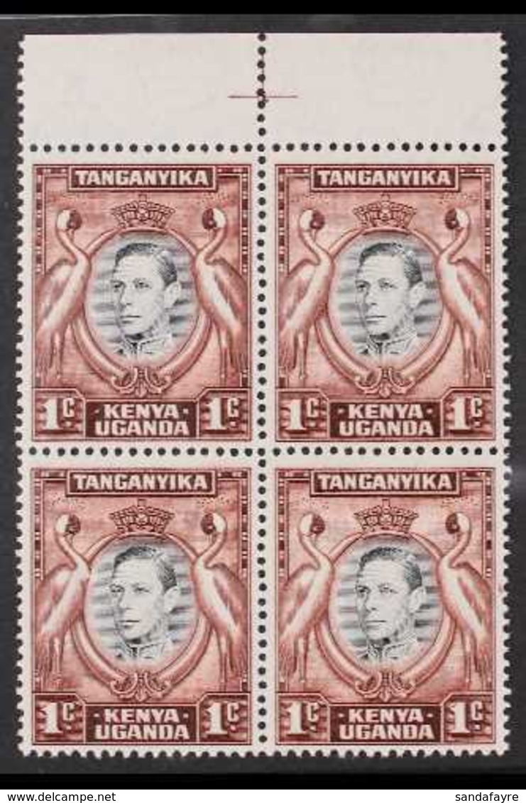 1938-54 KGVI Definitive 1c Black And Chocolate-brown, SG 131a, Never Hinged Mint Upper Marginal Block Of Four Including  - Vide