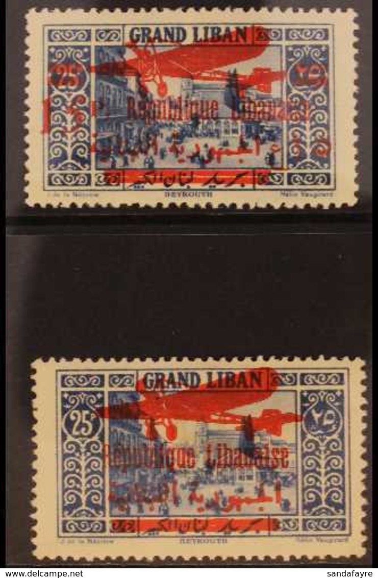 1929 - 30 15p On 25p Bright Blue (signed Kessler) And 25p Bright Blue, SG 155/6, Airmails, Very Fine Mint. Scarce And El - Liban