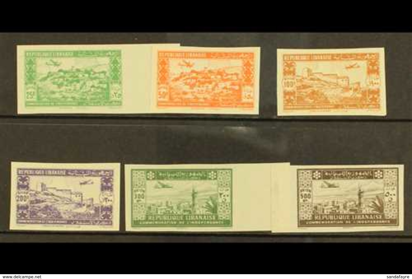 1943 2nd Anniversary Of Independence IMPERFORATE Airmail Set, Maury 82/7, Never Hinged Mint. Cat E475 = £330+ (6 Stamps) - Libanon