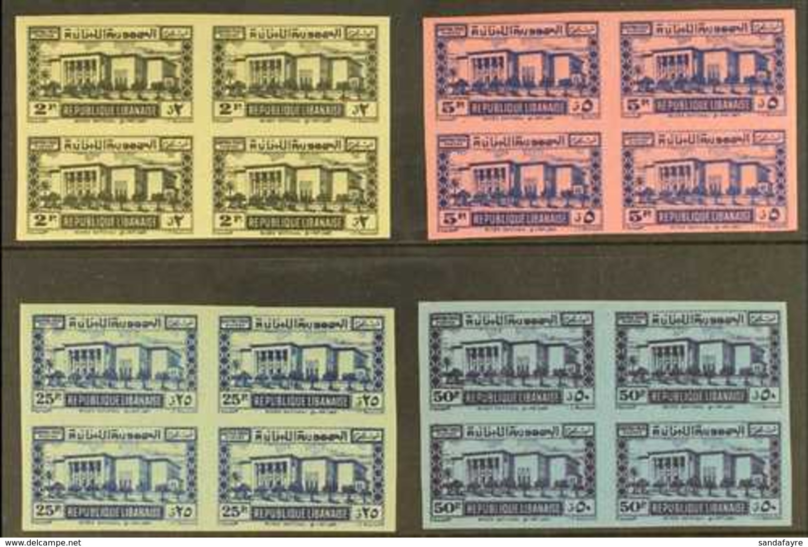 POSTAGE DUE 1945 Complete Set (Yvert 37/40, SG D298/301, Mi 37/40) - IMPERF BLOCKS OF FOUR, Never Hinged Mint. (4 Blocks - Lebanon