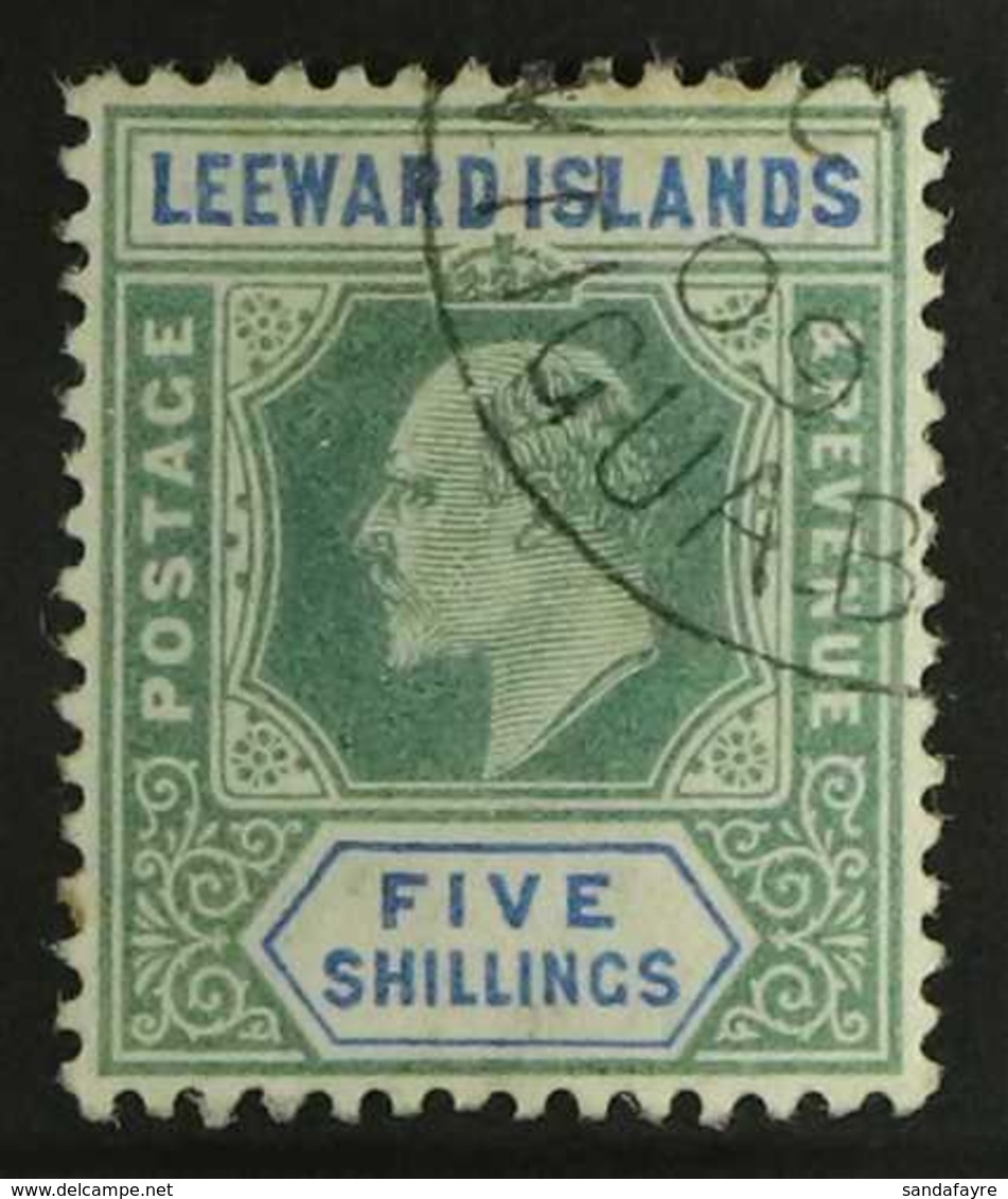 1902 5s Green And Blue, SG 28, Neat Corner Antigua Cds. For More Images, Please Visit Http://www.sandafayre.com/itemdeta - Leeward  Islands