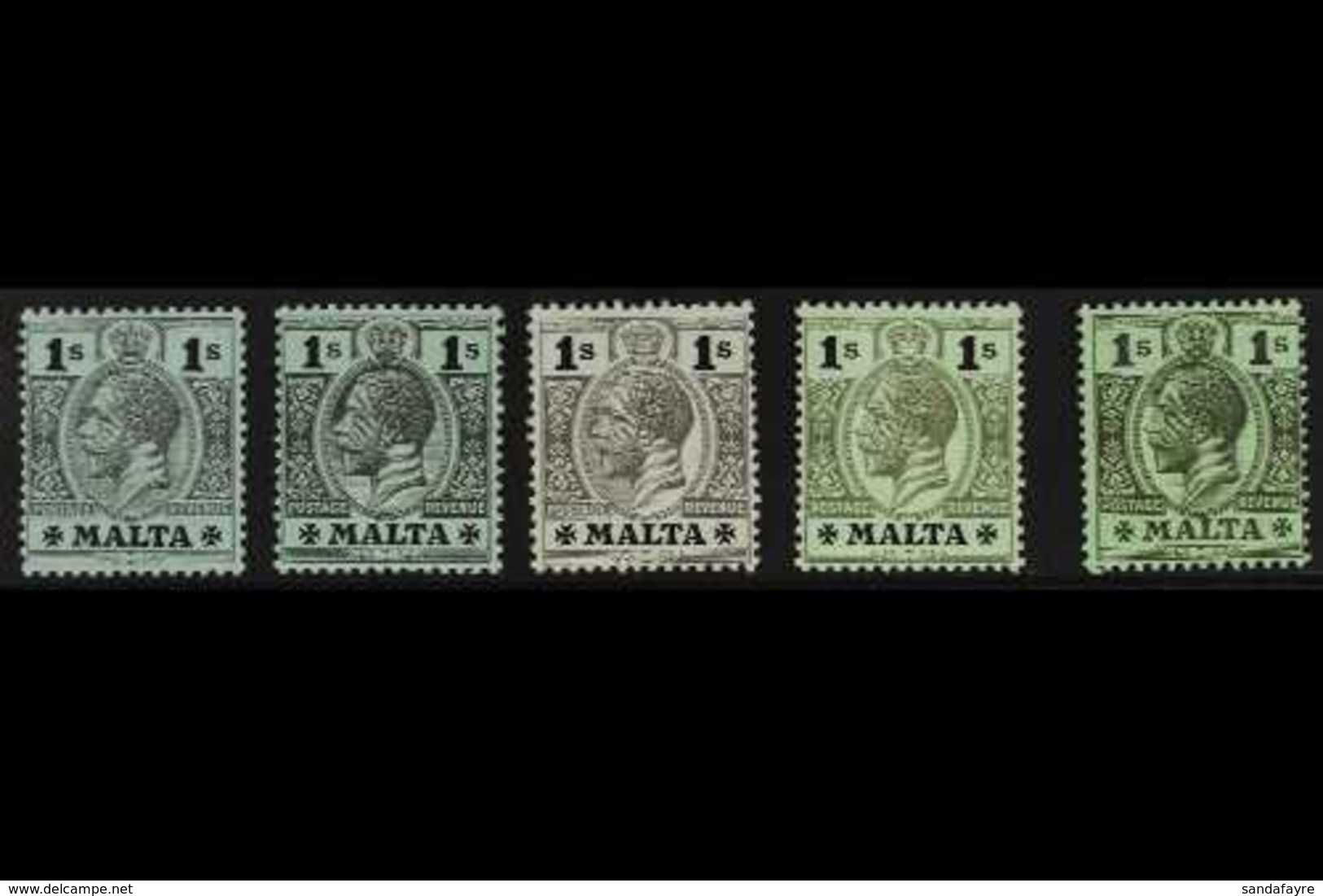 1914-21 1s, The Five Listed Shades, SG 81/81d, Fine Mint. (5) For More Images, Please Visit Http://www.sandafayre.com/it - Malta (...-1964)