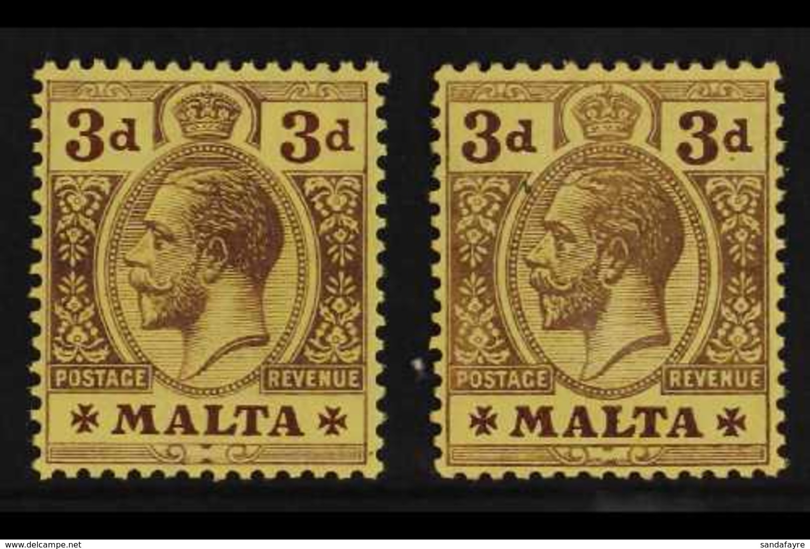1914-21 3d Purple On Orange Buff, SG 78a, Plus SG 78, Fine Mint. (2) For More Images, Please Visit Http://www.sandafayre - Malta (...-1964)