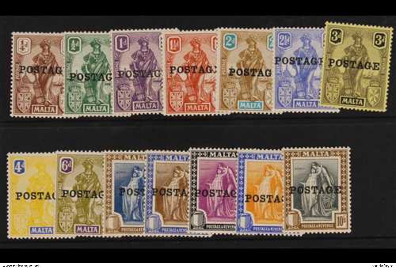 1926 Complete "POSTAGE" Set, SG 143/156, Fine Mint. (14 Stamps) For More Images, Please Visit Http://www.sandafayre.com/ - Malta (...-1964)