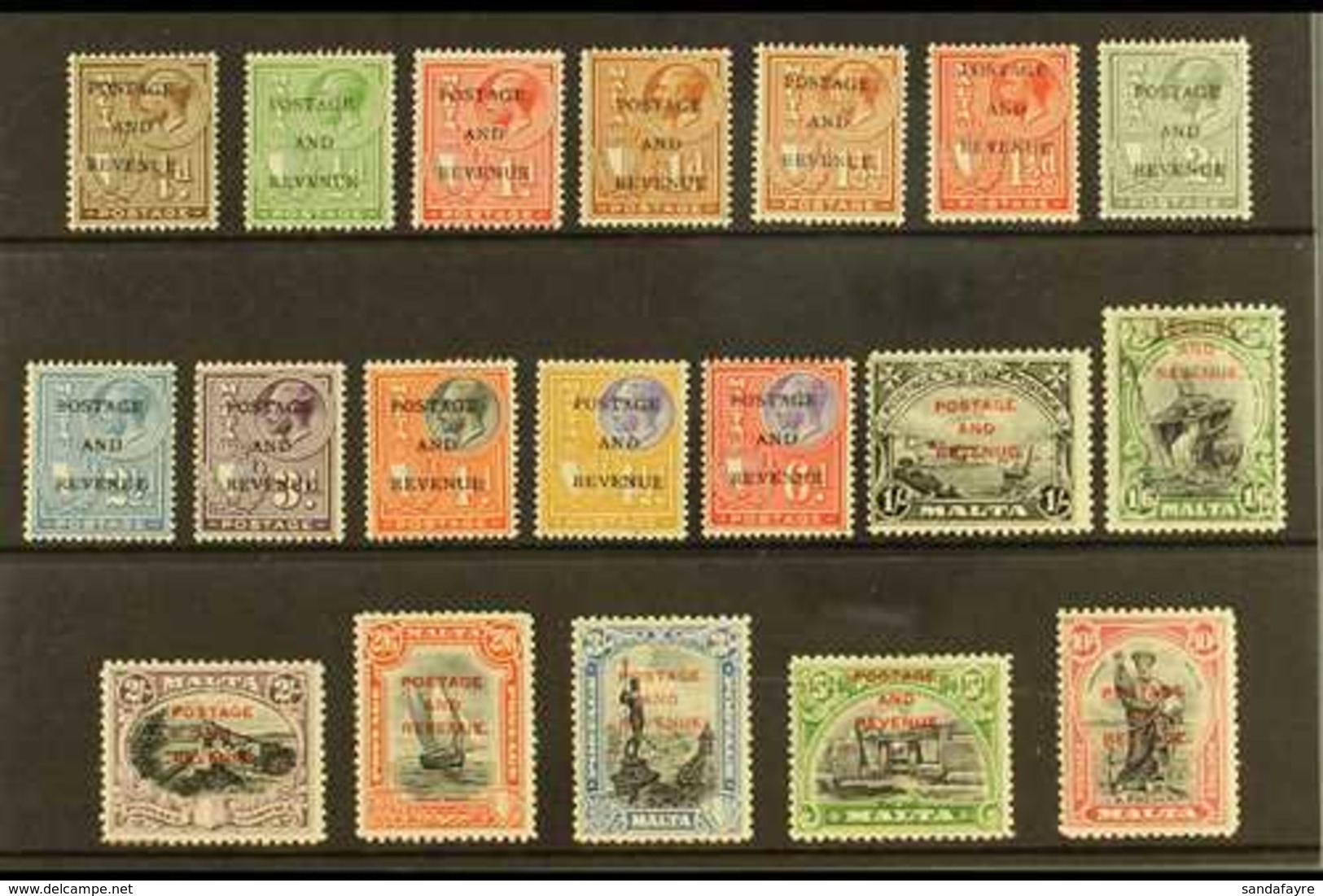 1928 "POSTAGE AND REVENUE" Overprints Complete Definitive Set, SG 174/192, Fine Mint. (19 Stamps) For More Images, Pleas - Malte (...-1964)