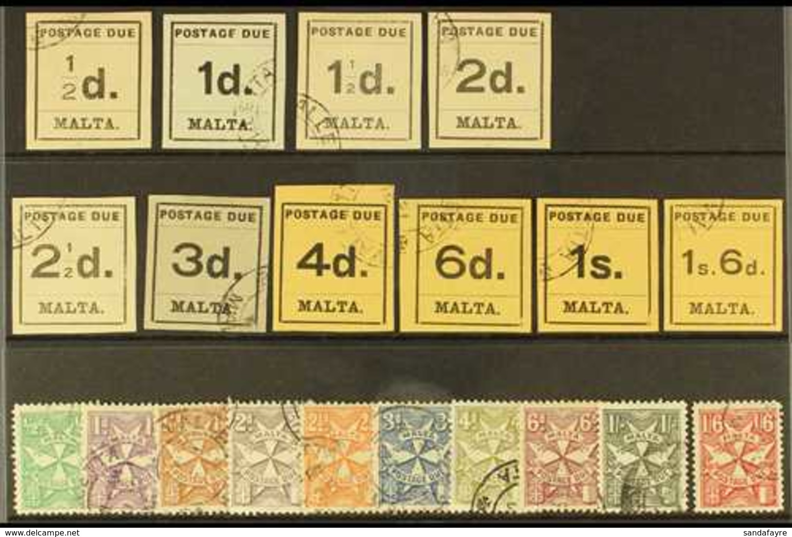 POSTAGE DUES 1925 Typeset & Sideways Script Wmk Sets, SG D1/20, Good To Fine Used (20 Stamps) For More Images, Please Vi - Malta (...-1964)