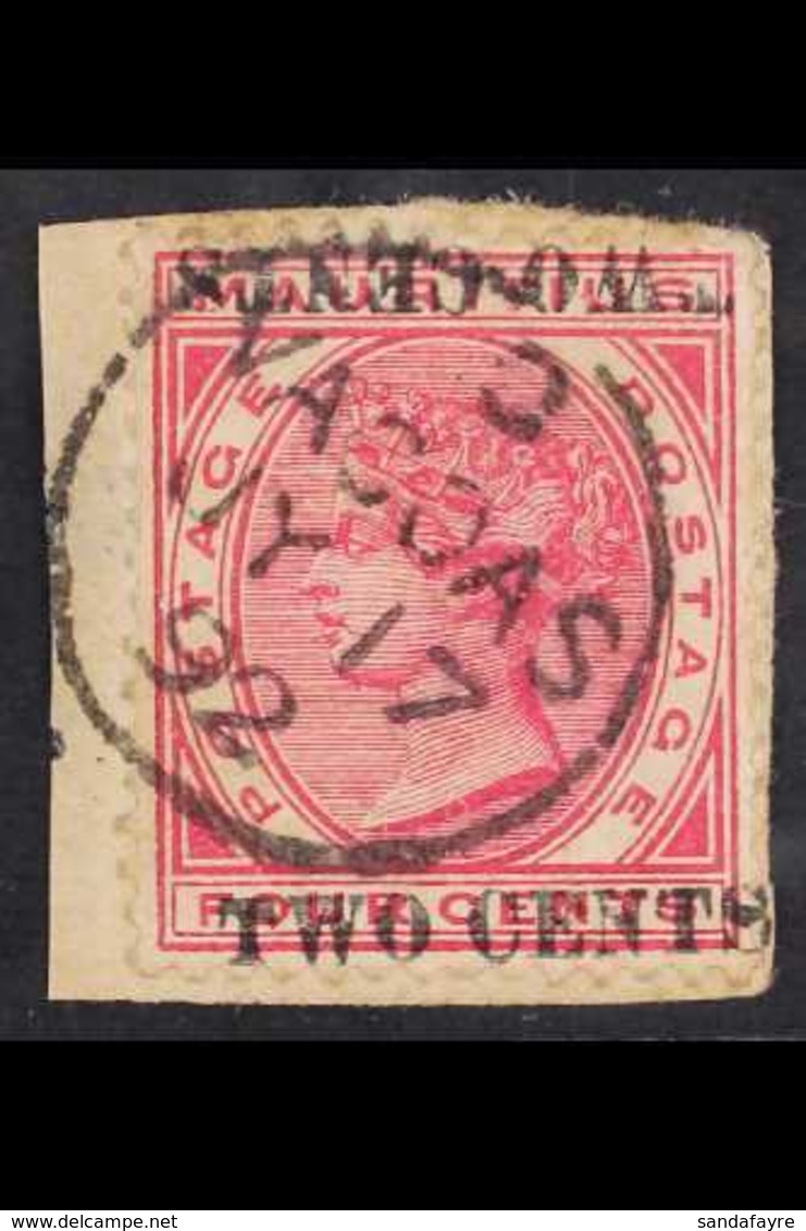 1891 2c On 4c Carmine With SURCHARGE DOUBLE, ONE INVERTED Variety, SG 118c, Very Fine Used On Piece. For More Images, Pl - Mauritius (...-1967)