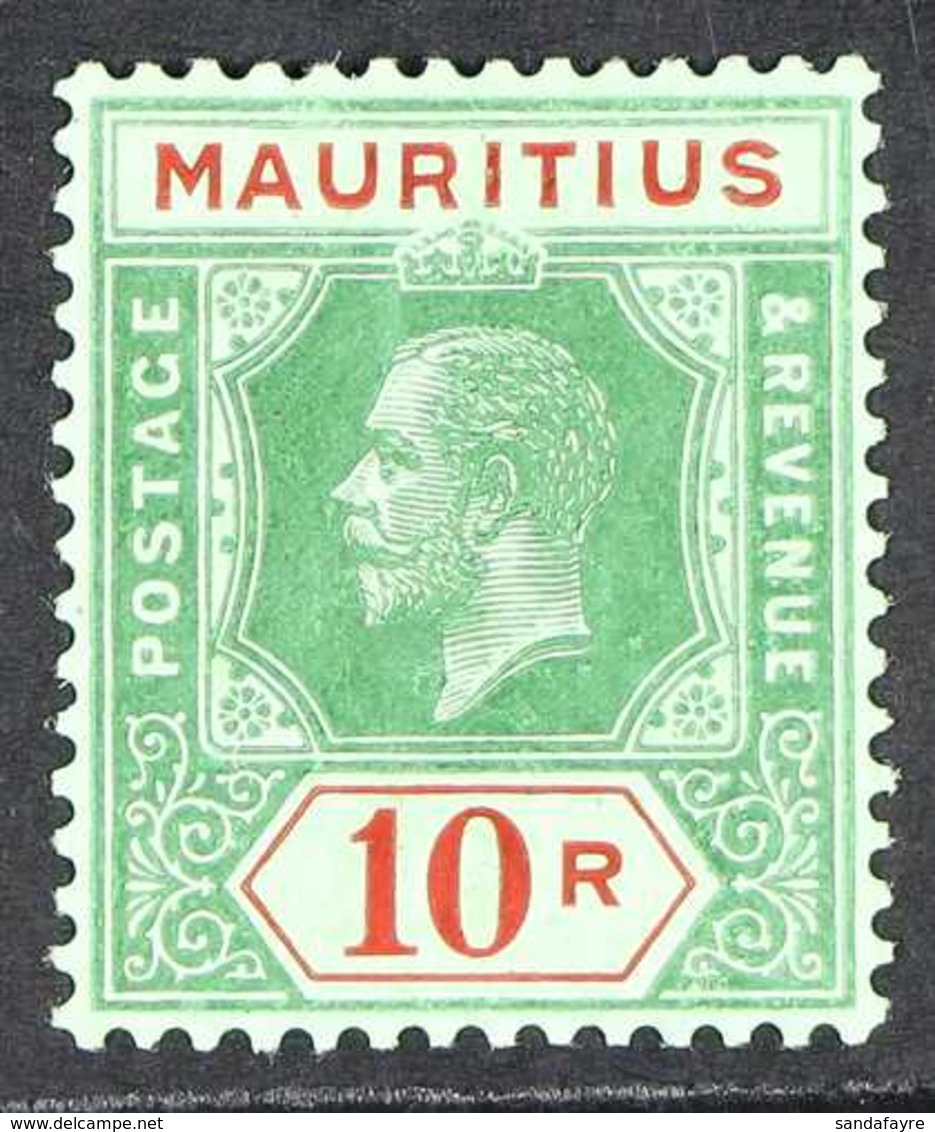 1913 - 22 10r Green And Red On Emerald With Emerald Back, Wmk MCA, SG 204c, Very Fine Mint. For More Images, Please Visi - Maurice (...-1967)