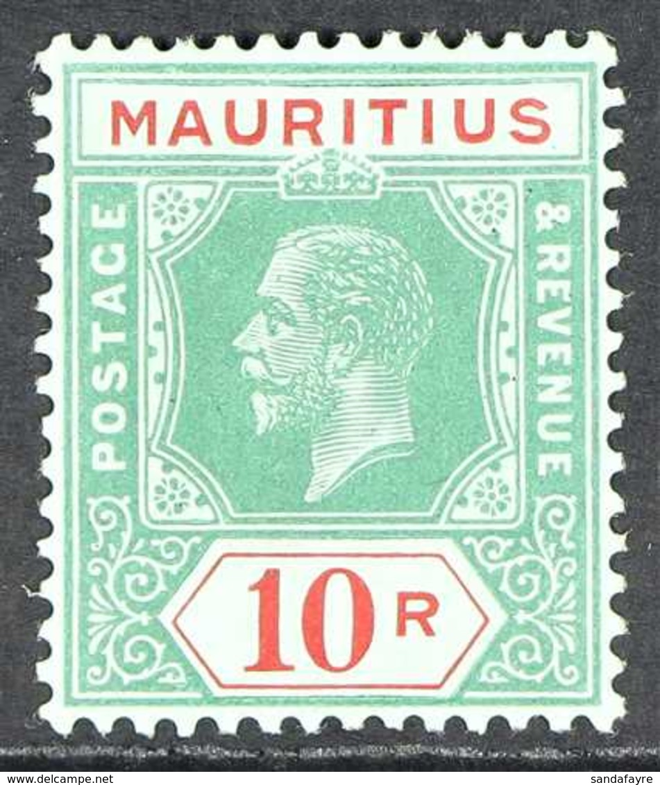 1913 - 22 10r Green And Red On Green With Blue Green Back, Wmk MCA, SG 204, Very Fine Mint. For More Images, Please Visi - Mauritius (...-1967)