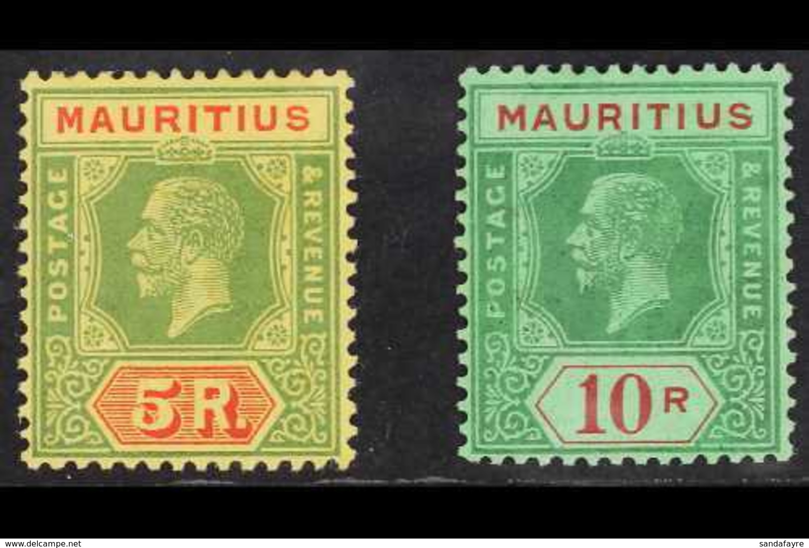 1921-34 5r And 10r Top Values, Die II, Watermark Multi Script CA, Fine Mint. (2 Stamps) For More Images, Please Visit Ht - Maurice (...-1967)