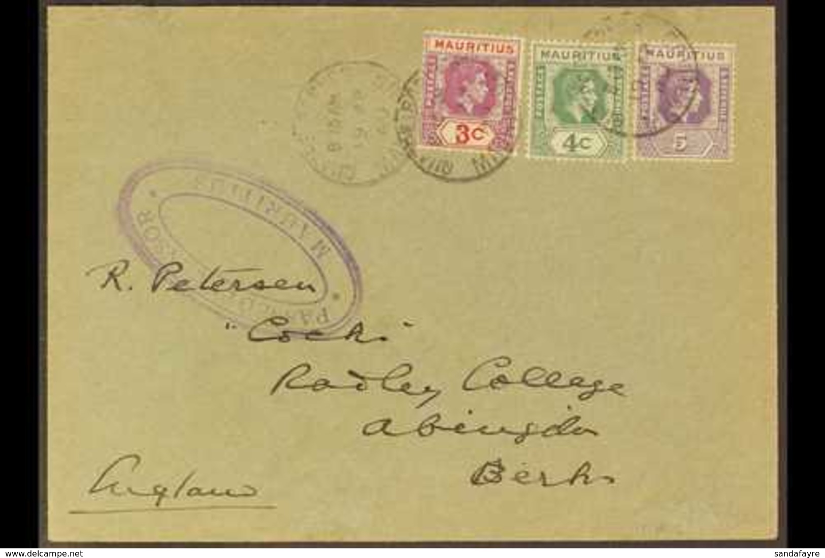 1938-49 VARIETY ON COVER. 1940 (19 Apr) Censored Cover Addressed To England, Bearing 1938-49 4c Dull Green With OPEN "C" - Maurice (...-1967)