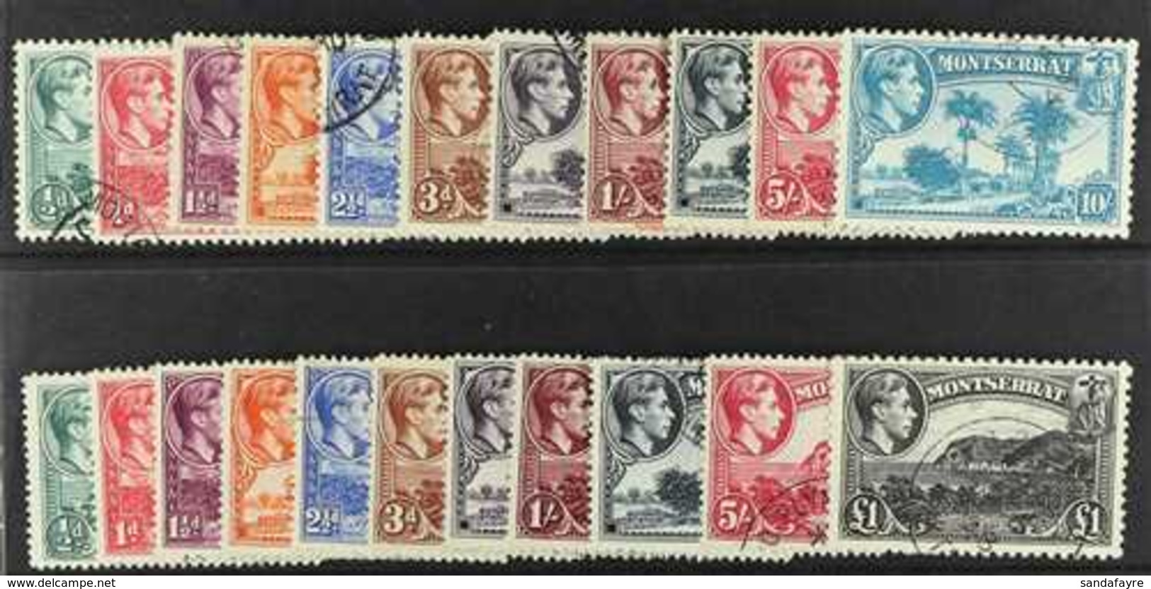 1938-48 Pictorial Sets Complete For Both Perfs, SG 101/112, Very Fine Cds Used (22 Stamps) For More Images, Please Visit - Montserrat