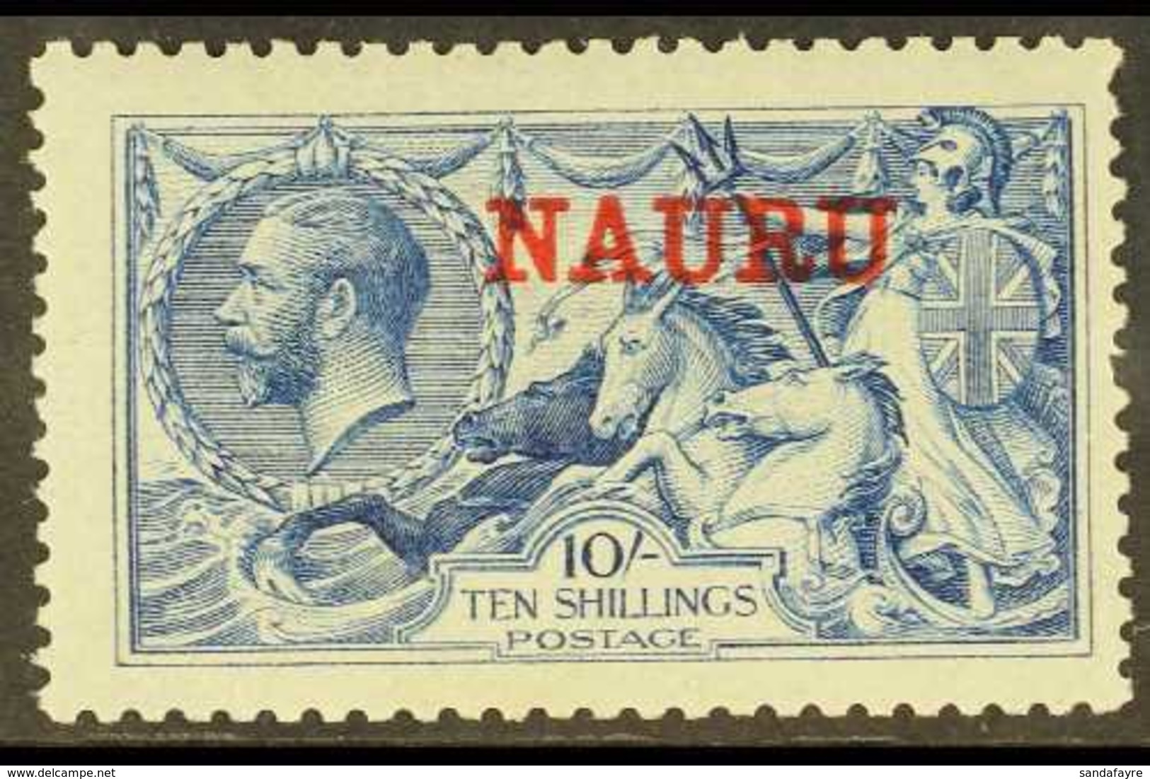 1916-23 10s Deep Bright Blue Seahorse, De La Rue Printing, SG 23d, Mint, Missing Perf At Right, Otherwise Fine. For More - Nauru