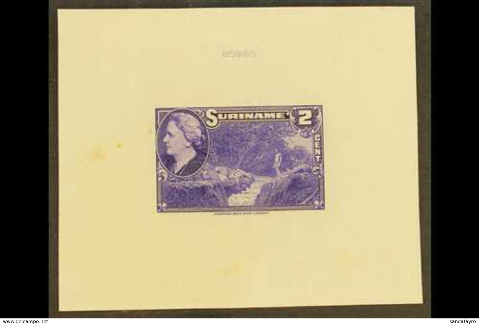 SURINAM 1945 2c Violet Native And Stream (as SG 315, Scott 186) - An American Bank Note Company DIE PROOF On Card, Overa - Andere & Zonder Classificatie