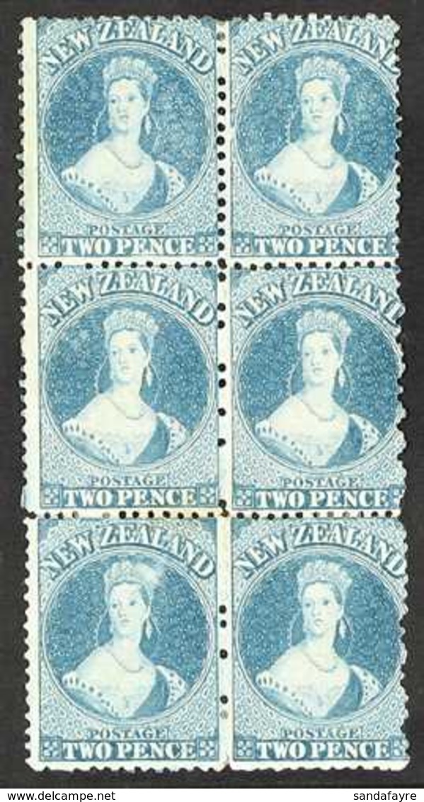 1864 2d Blue, Plate II, Wmk Large Star, Perf 12½, SG 115, Mint Block Of 6 (2 X 3) With Small Stain Between 3rd & 5th Sta - Sonstige & Ohne Zuordnung