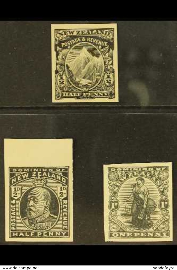IMPERF PROOFS 1898 ½d Mount Cook (as SG 246 Etc), 1909 ½d KEVII (as SG 387) And 1909 1d Universal Postage (as SG 405 Etc - Autres & Non Classés