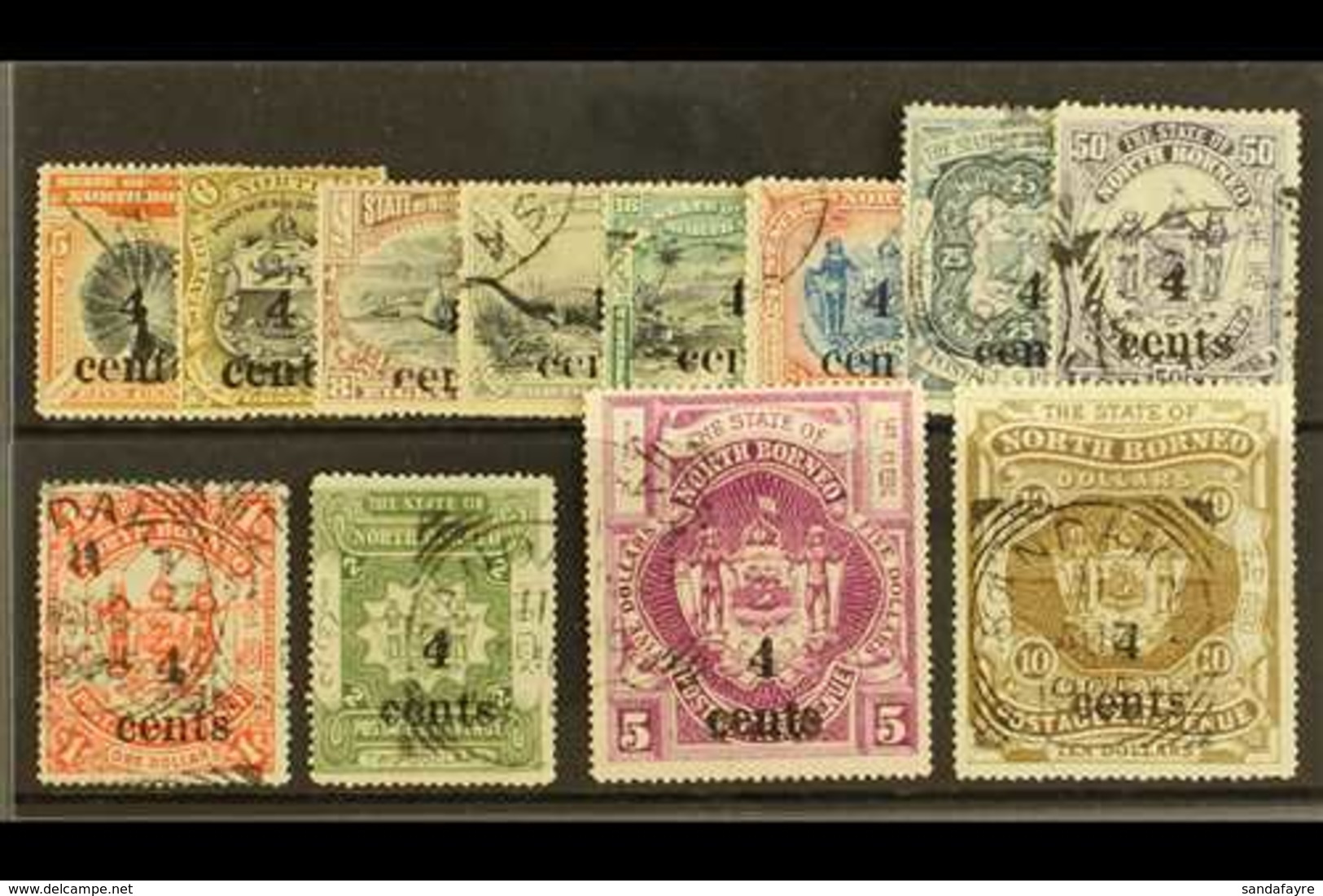 1904-05 "4 Cents" Surcharges, Complete Set, SG 146/57, 6c & 8c Values Mint, Others Very Fine Used (12 Stamps). For More  - Nordborneo (...-1963)