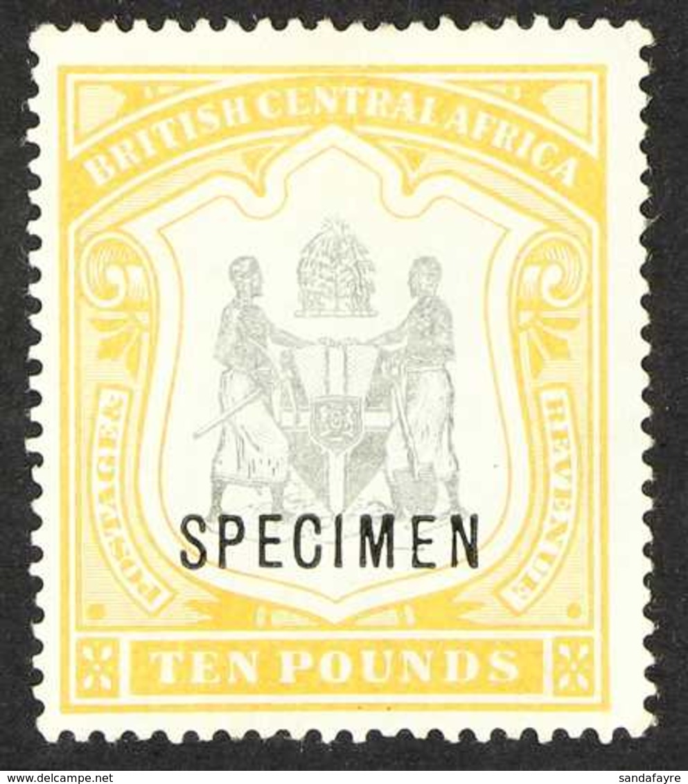 1897-1900 £10 Black And Yellow With "SPECIMEN" Overprint, SG 52s, Very Fine Mint. Lovely! For More Images, Please Visit  - Nyasaland (1907-1953)