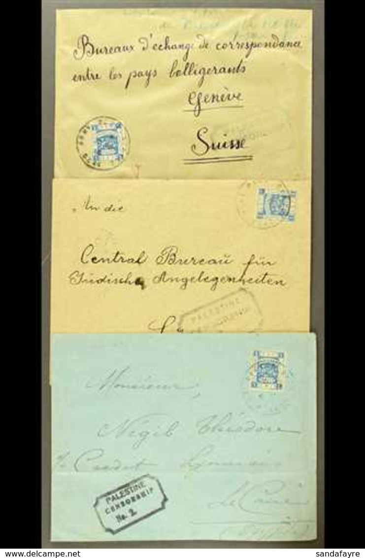 1918  CENSORED COVERS Each Bearing 1p Ultramarine, SG 3, Tied By "SZ 44" APO Of Jerusalem Cds Postmark, Two Addressed To - Palästina