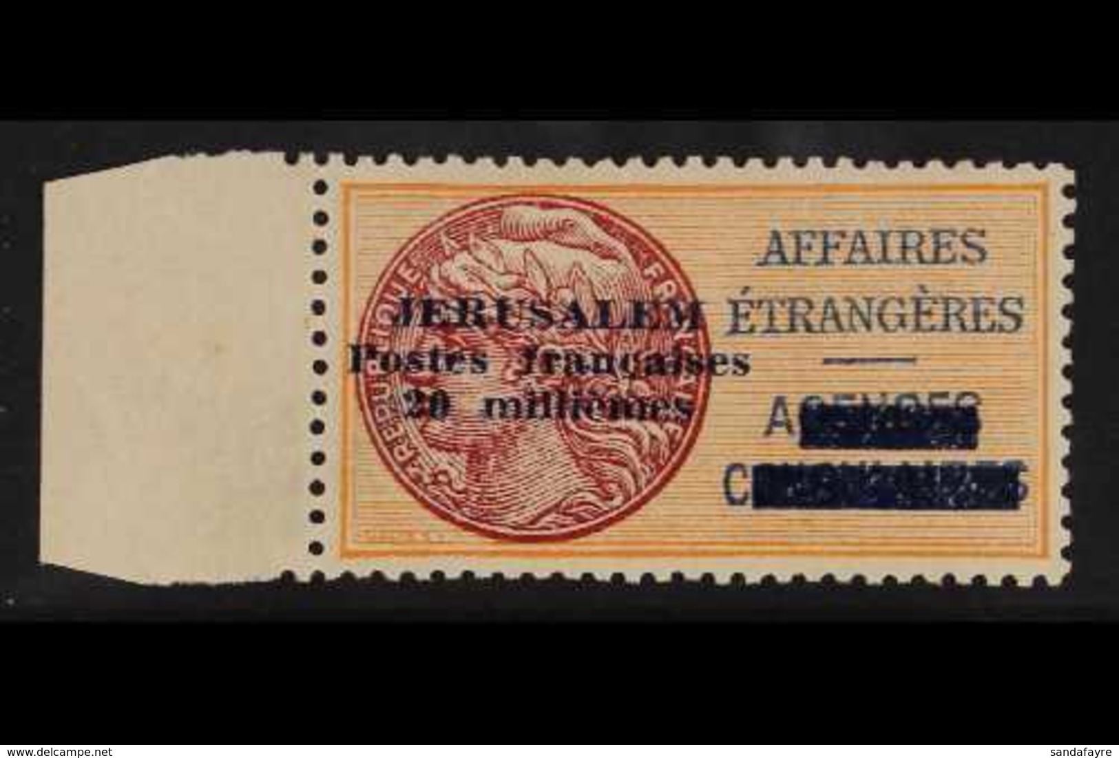 JERUSALEM 1948 20m French Consular Stamp, Yv 2, Very Fine Mint. For More Images, Please Visit Http://www.sandafayre.com/ - Palästina
