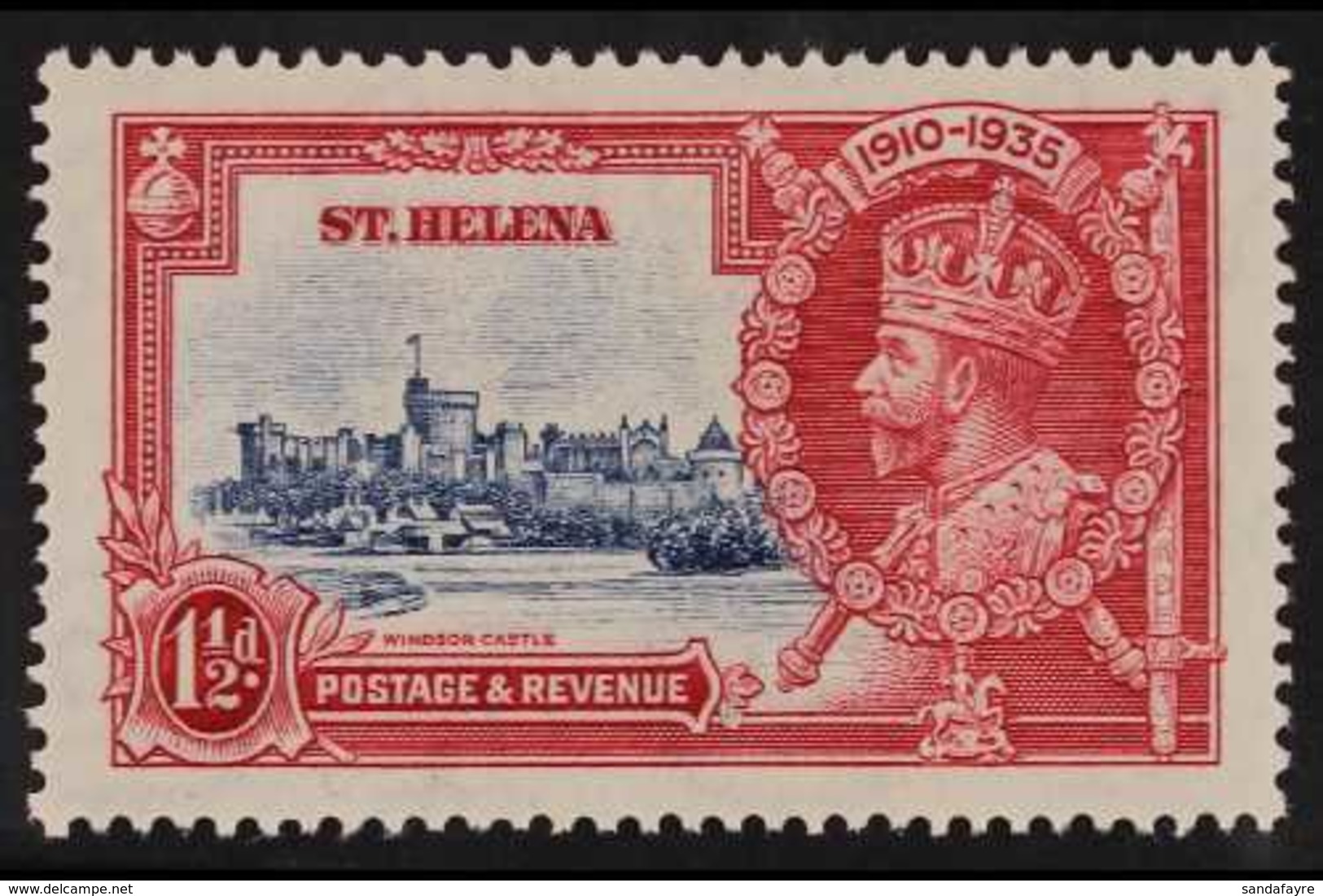 1935 1½d Deep Blue And Carmine Silver Jubilee, Diagonal Line By Turret, SG 124f, Very Fine Mint. For More Images, Please - Sainte-Hélène